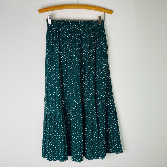 Green white polka dot pleat midi to maxi preppy cottagecore skirt small - Picture 6 of 6